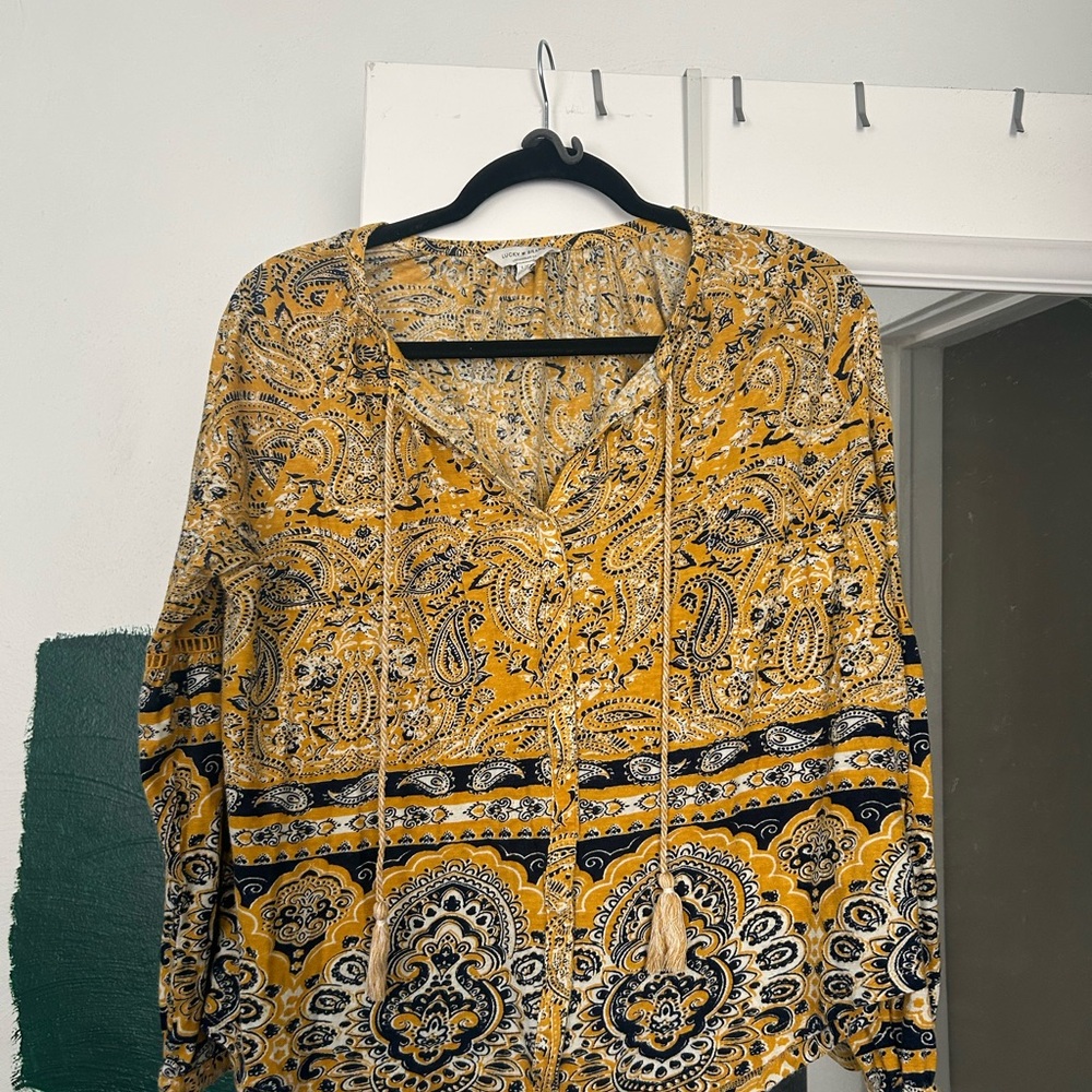 Lucky Brand Paisley Print Yellow and Blue Women's Top